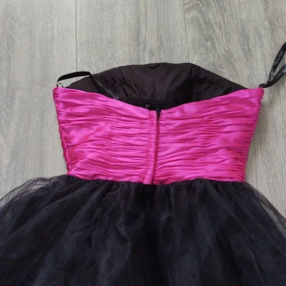 Final Chance Sale Sherri Hill Beaded Strapless Black Fuchia Tulle Dress - Picture 10 of 15